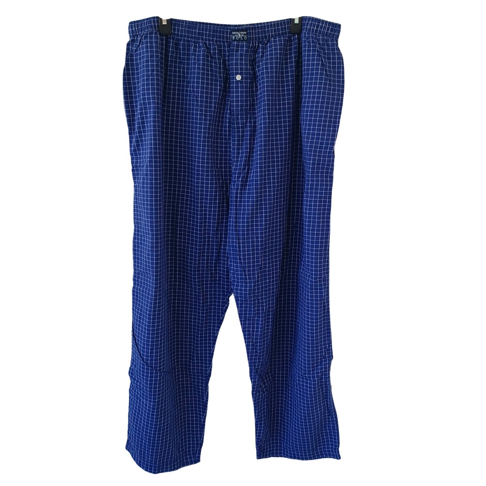 Polo Ralph Lauren Mens XL Blue White Windowpane Check Cotton Pajama Pants Lounge